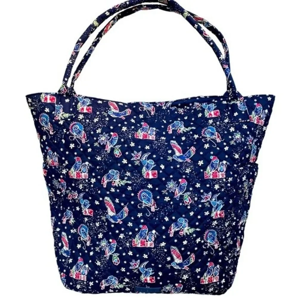 New VERA BRADLEY Bright Large Zip Tote 23731-M06 Holiday Owls Navy